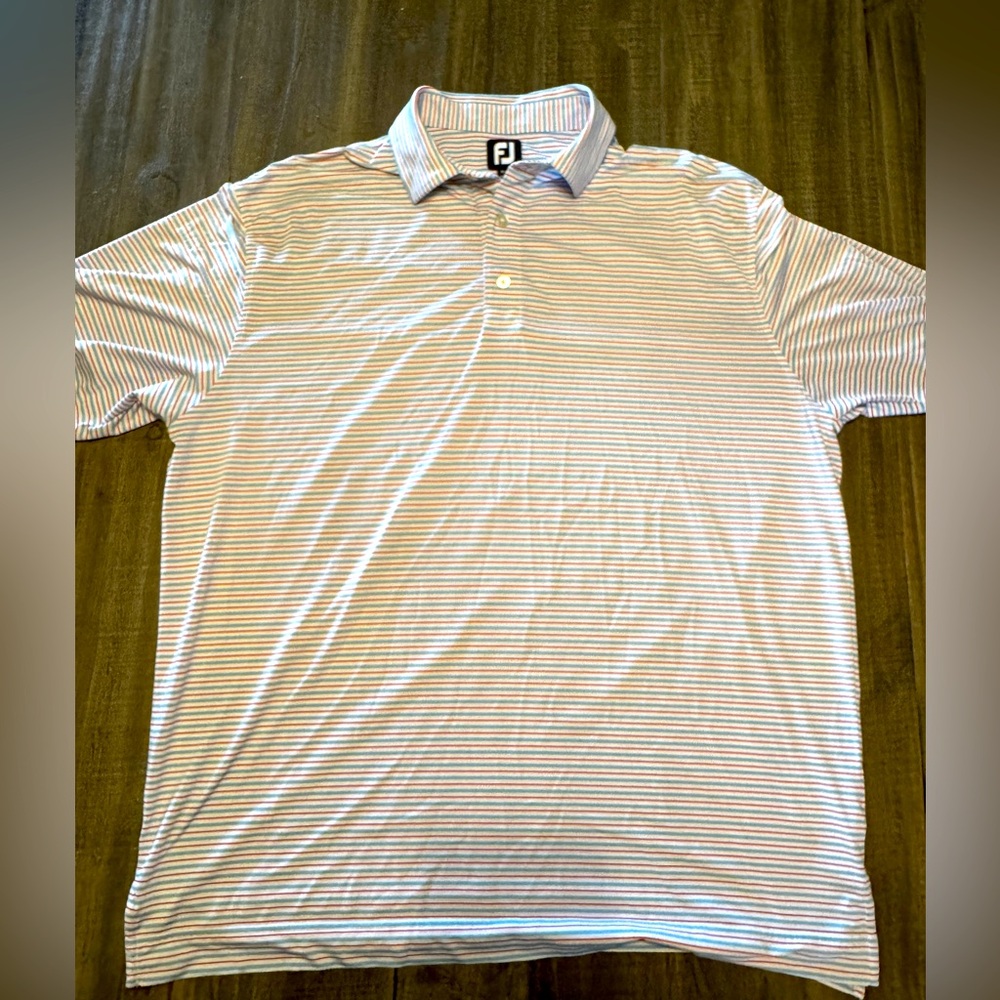 FootJoy Polo Shirt Mens XL FJ Pencil Stripe Short Sleeve Golf Performance